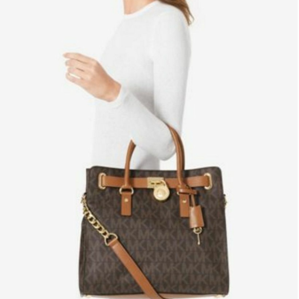 Michael Kors  Large Hamilton N /S PVC Signature Tote $348 Brown #077  NWT - Picture 2 of 8
